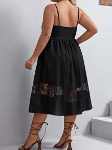 SHEIN VCAY Plus Contrast Lace Cami Dress - Black - View 4