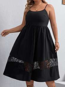 SHEIN VCAY Plus Contrast Lace Cami Dress - Black - View 2