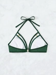 Cut Out Detail Halter Bikini Top - Dark Green - View 2