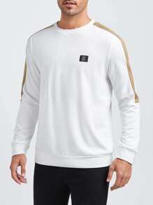 GENTILAND Men Contrast Side Seam Letter Patched Detail Pullover - White - View 1