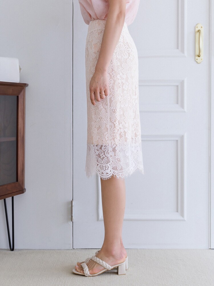 DAZY Váy nữ Tương phản ren Dây kéo màu trơn Thanh lịch - trắng - Xem 5