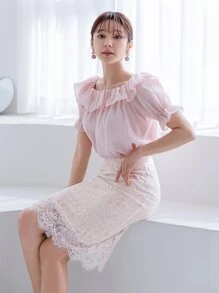 DAZY 蕾絲覆蓋直筒半身裙 - 白色 - 查看 17