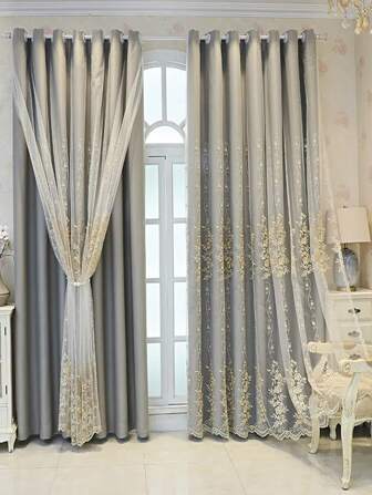 1pc Modern Minimalist Rose Embroidery Print Random Curtain, Blackout, Dust-Proof, Heat Insulation