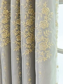 1 rèm cửa thêu hoa hồng tối giản hiện đại ngẫu nhiên, cản sáng, chống bụi, cách nhiệt - Xám - Xem 3
