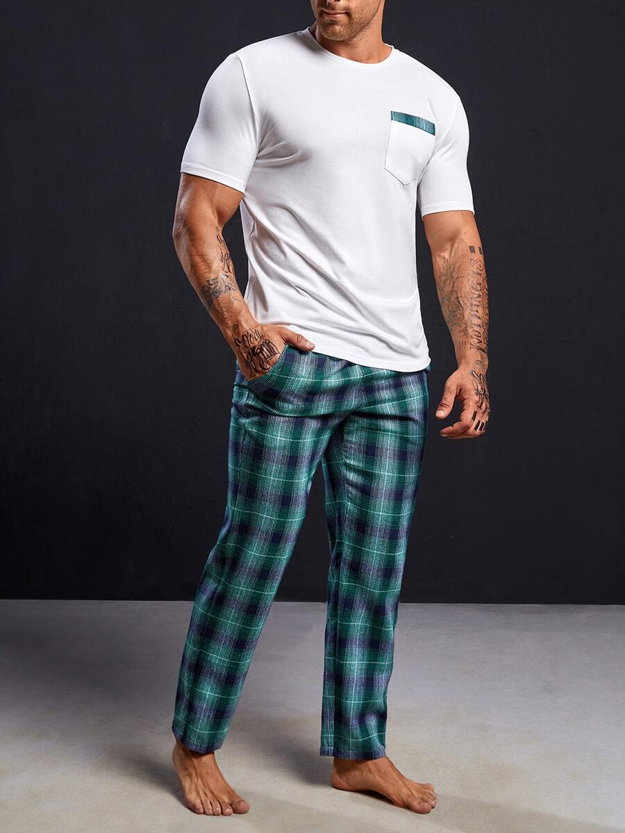 SHEIN Men Plaid Print PJ Set - Multicolor - View 1
