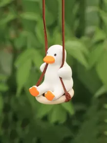 1pc Handmade Gypsum Cute Swing Tire Duck, Car Rearview Mirror Hanging Ornament, Interior Decoration, Garden Decorative Pendant - Multicolor - View 6