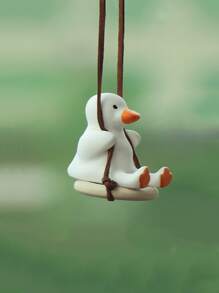 1pc Handmade Gypsum Cute Swing Tire Duck, Car Rearview Mirror Hanging Ornament, Interior Decoration, Garden Decorative Pendant - Multicolor - View 7