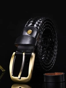 COOLERFIRE 1 條男士編織腰帶復古風格人造皮革休閒商務腰帶,耐磨,適合日常使用 - 黑色 - 查看 1