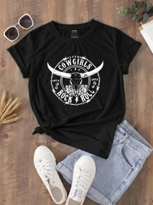 INAWLY Camiseta con estampado de letra - Negro - Ver 1