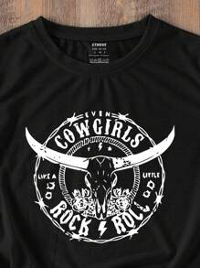 INAWLY Camiseta con estampado de letra - Negro - Ver 3