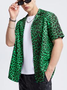 GENTILAND Men Leopard Print Shirt - Green - View 4