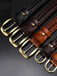 COOLERFIRE 1 條男士編織腰帶復古風格人造皮革休閒商務腰帶,耐磨,適合日常使用 - 黑色 - 查看 2