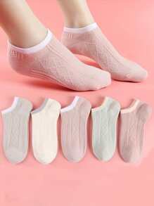 5雙女士幾何紋理質感休閒短襪適用於日常 - 彩色 - 查看 1