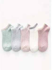 5雙女士幾何紋理質感休閒短襪適用於日常 - 彩色 - 查看 2