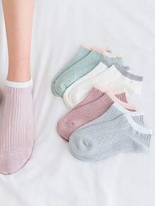 5雙女士幾何紋理質感休閒短襪適用於日常 - 彩色 - 查看 3