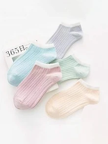 5雙女士幾何紋理質感休閒短襪適用於日常 - 彩色 - 查看 4