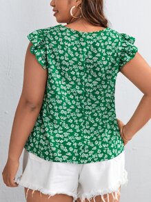 SHEIN VCAY Áo sơ mi Plus Size Cắt ra Xù Họa tiết hoa Boho - Nhiều màu - Xem 4