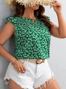 SHEIN VCAY Áo sơ mi Plus Size Cắt ra Xù Họa tiết hoa Boho - Nhiều màu - Xem 3