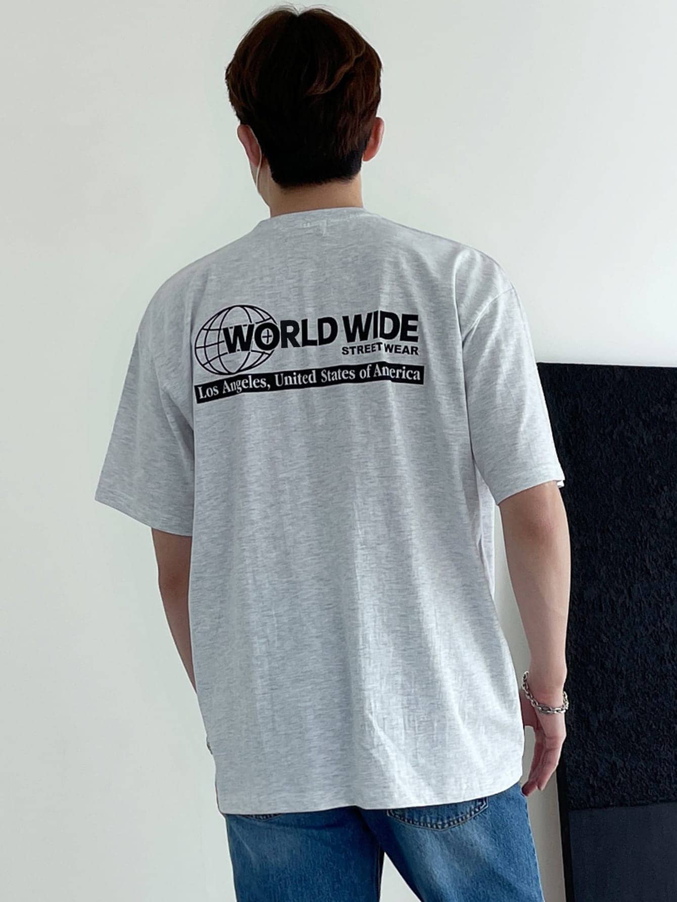 Men Cotton Letter Graphic Drop Shoulder Tee