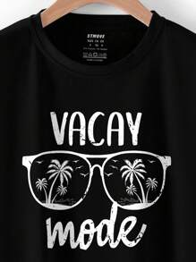 SHEIN LUNE Glasses And Letter Graphic Tee - Black - View 5