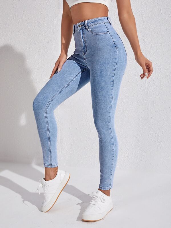SHEIN ICON Oprijete kavbojke z visokim pasom, model 2000