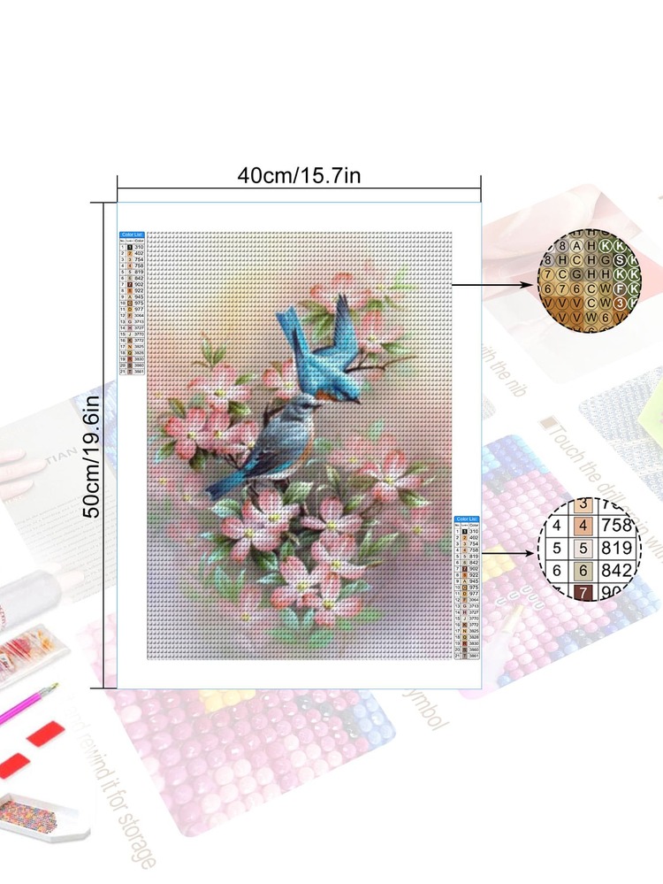 1 pieza de pintura de diamante DIY de PMMA sin marco, pájaro de cabaña y patrón Floral, pintura de diamante DIY para manualidades - Multicolor - Añade 3