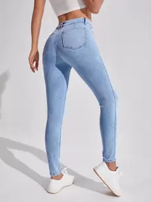 SHEIN Essnce Eenkleurig Dames jeans Knoop Zak Rits