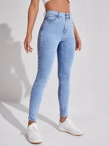 SHEIN Essnce Eenkleurig Dames jeans Knoop Zak Rits