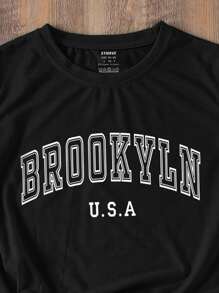 SHEIN LUNE 字母圖案T恤 - 黑色 - 查看 4