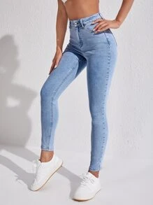 SHEIN Essnce Eenkleurig Dames jeans Knoop Zak Rits