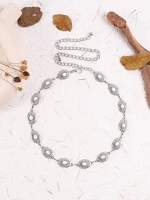 優雅1入組女性西部復古橢圓裝飾時尚鏈帶腰帶，適用於裙子或牛仔褲裝飾 - 銀色 - 查看 2