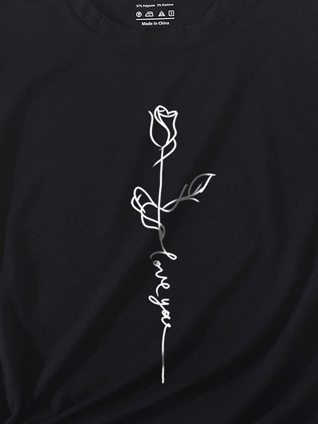 SHEIN LUNE Áo thun nữ Hoa Slogan Giải trí - màu đen - Xem 5