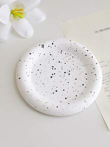 1pc Plaster Jewelry Tray, Creative Splash Ink Pattern Heart Design Jewelry Storage Display Tray For Home - Black and White - View 4