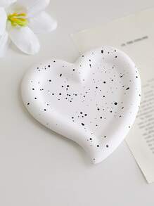 1pc Plaster Jewelry Tray, Creative Splash Ink Pattern Heart Design Jewelry Storage Display Tray For Home - Black and White - View 5