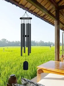 1 件铝合金风铃，现代黑色壁挂饰品，适用于家居装饰、家居装饰、房间装饰、墙壁装饰 - 黑色 - 查看 1