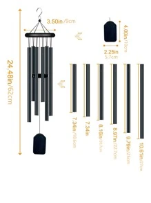 1 件铝合金风铃，现代黑色壁挂饰品，适用于家居装饰、家居装饰、房间装饰、墙壁装饰 - 黑色 - 查看 2