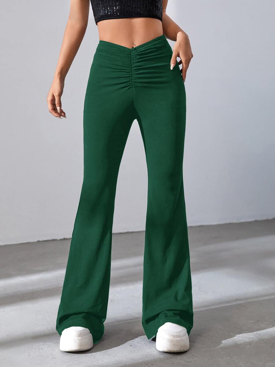 SHEIN EZwear Quần nữ Xù màu trơn Giải trí - Màu xanh lá cây đậm - Xem 1