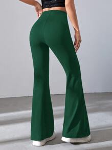 SHEIN EZwear Quần nữ Xù màu trơn Giải trí - Màu xanh lá cây đậm - Xem 2