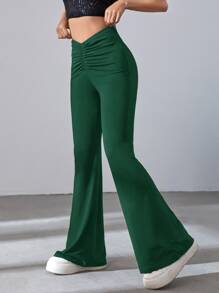 SHEIN EZwear Quần nữ Xù màu trơn Giải trí - Màu xanh lá cây đậm - Xem 4