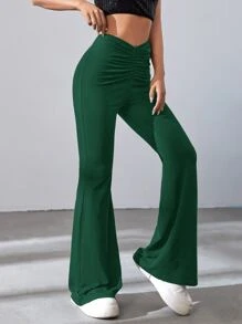 SHEIN EZwear Quần nữ Xù màu trơn Giải trí - Màu xanh lá cây đậm - Xem 5