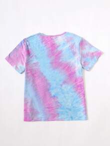 SHEIN 女孩紮染字母圖案T恤 - 彩色 - 查看 2