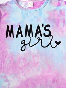 SHEIN 女孩紮染字母圖案T恤 - 彩色 - 查看 3