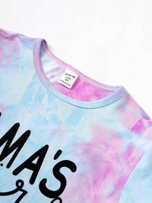 SHEIN 女孩紮染字母圖案T恤 - 彩色 - 查看 4