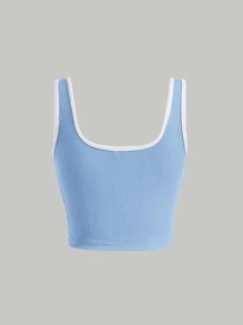 SHEIN MOD Contrast Binding Bow Front Tank Top - Baby Blue - View 2