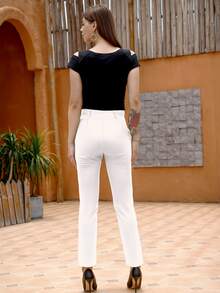 UNIQUE21 Slant Pocket Button Detail High Waist Pants