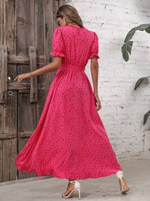 Breezaya Đầm Thắt lưng Xù Chấm bi Giải trí - Màu Hồng Tươi - Xem 2