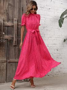 Breezaya Đầm Thắt lưng Xù Chấm bi Giải trí - Màu Hồng Tươi - Xem 5