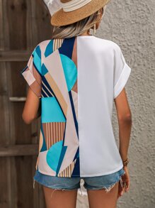 Breezaya 幾何印花蝙蝠袖前紐扣襯衫 - 彩色 - 查看 2