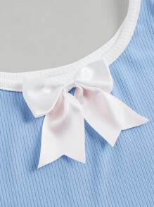 SHEIN MOD Contrast Binding Bow Front Tank Top - Baby Blue - View 3