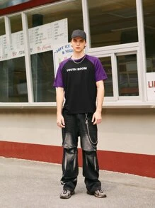 Áo thun nam tay raglan họa tiết chữ - màu đen - Xem 5